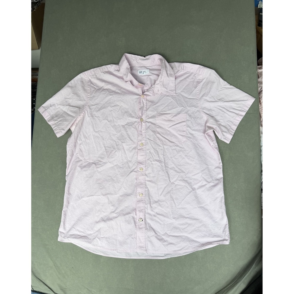 Gap Mens XL Light Pink Standard Fit Stretch Poplin Short Sleeve Button Down